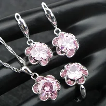 ONOFYU Серебро 925 Ювелирные наборы для женщин высокое качество камни розовый CZ ожерелье кулон серьги кольца подарочная коробка