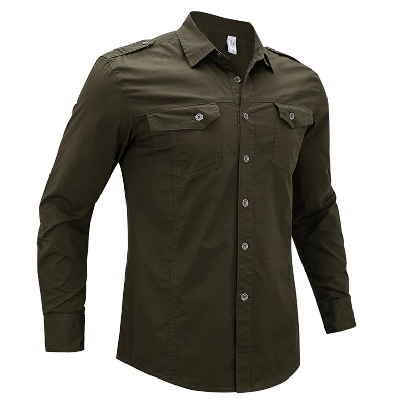 Мужская свободная хлопковая Военная рубашка большого размера, тонкие дышащие тактические Топы с длинным рукавом и отворотом 5XL