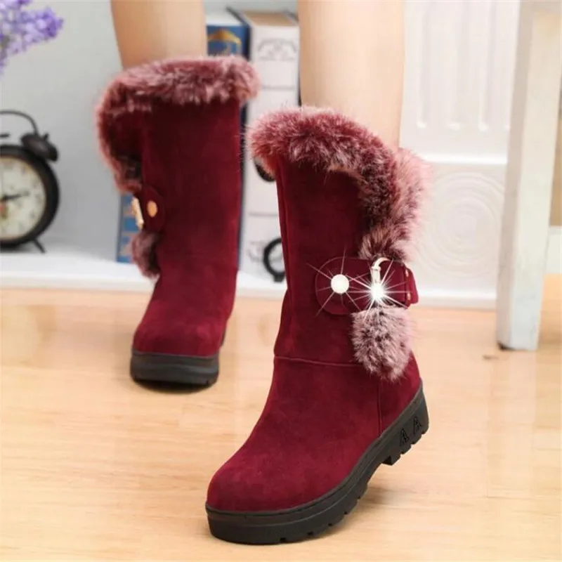 MXHY Bigs Children Boots Thick Warm Women Cotton-Padded Suede Buckle Girls Snow Boots kids Young female student Boots