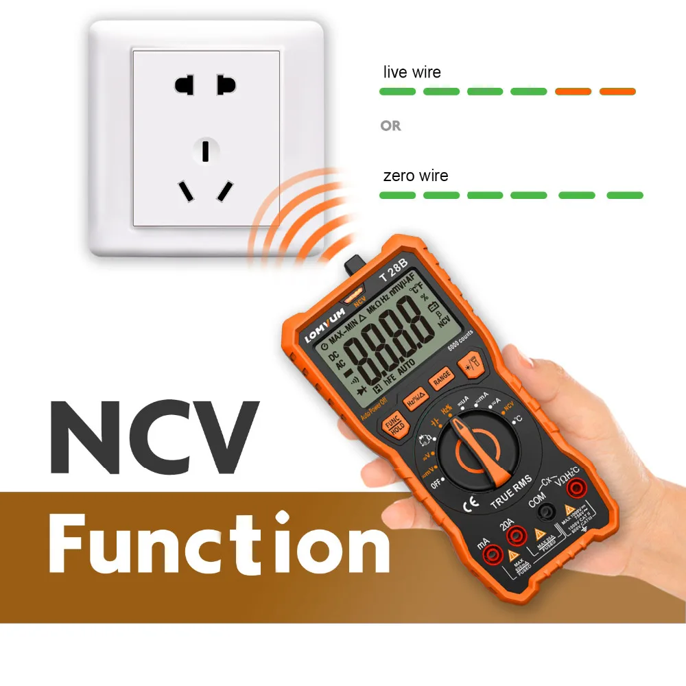 Kopen LOMVUM NCV Digitale Draagbare Digitale Multimeter 6000 telt AC DC Voltage Meter Voltmeter Tester Meter Handheld LED Groot Scherm