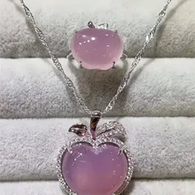 Koraba Fine Jewelry 925 серебро инкрустированное натуральным халцедоном ожерелье с кулоном-яблоком кольцо набор подарки