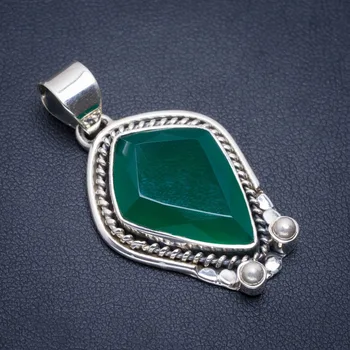 

Natural Chrysoprase Handmade Unique 925 Sterling Silver Pendant 1.5" A1847
