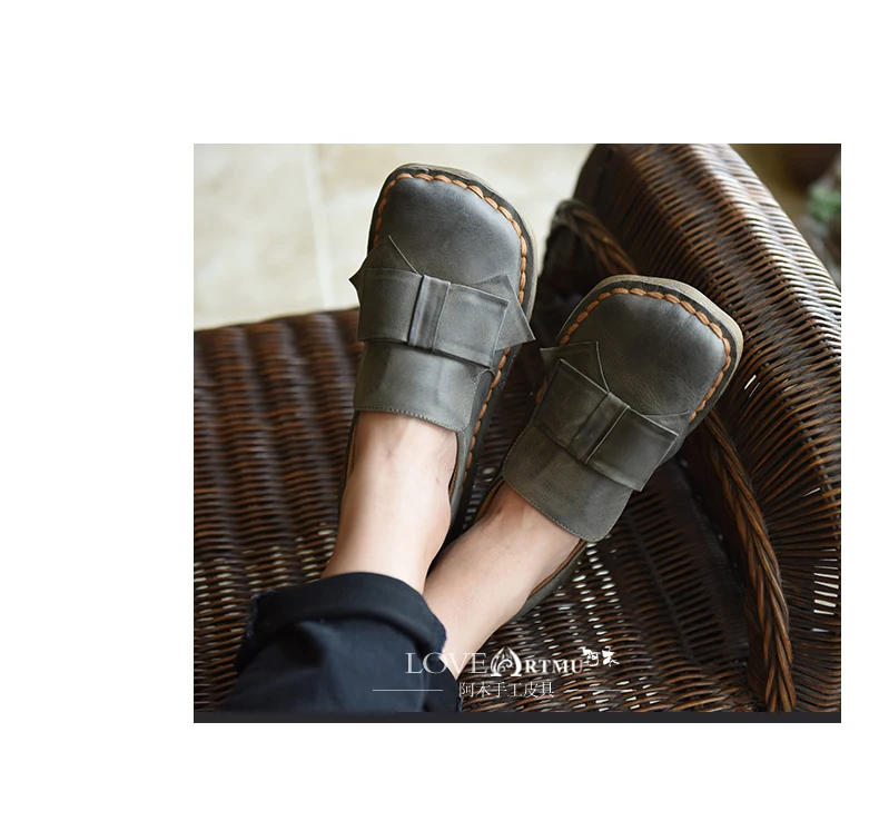 Artmu/оригинальная Осенняя женская обувь на мягкой подошве с милым бантом-бабочкой; туфли на плоской подошве ручной работы из воловьей кожи с квадратным носком; Y2112L