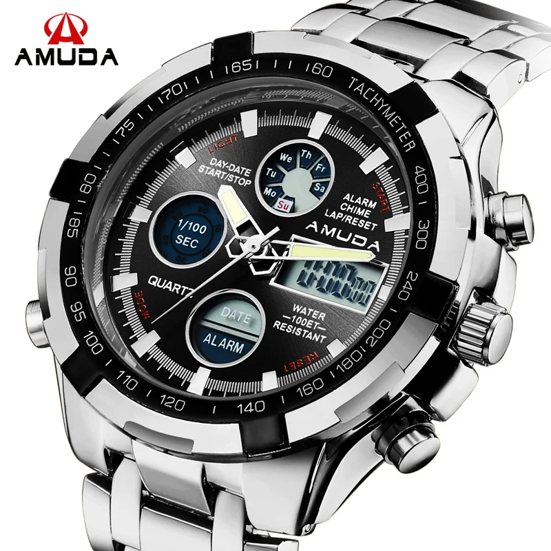 

Amuda Mens Sport Watch Led Gold Big Face Quartz-Watch Men Waterproof Wrist Watch Male Watches Clock Relogio Masculino