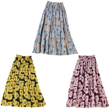 

Vintage Print Long Skirt Women Autumn Korean Elegant High Waist A-line Pleated Midi Wedding Party Skirts faldas mujer moda 2018
