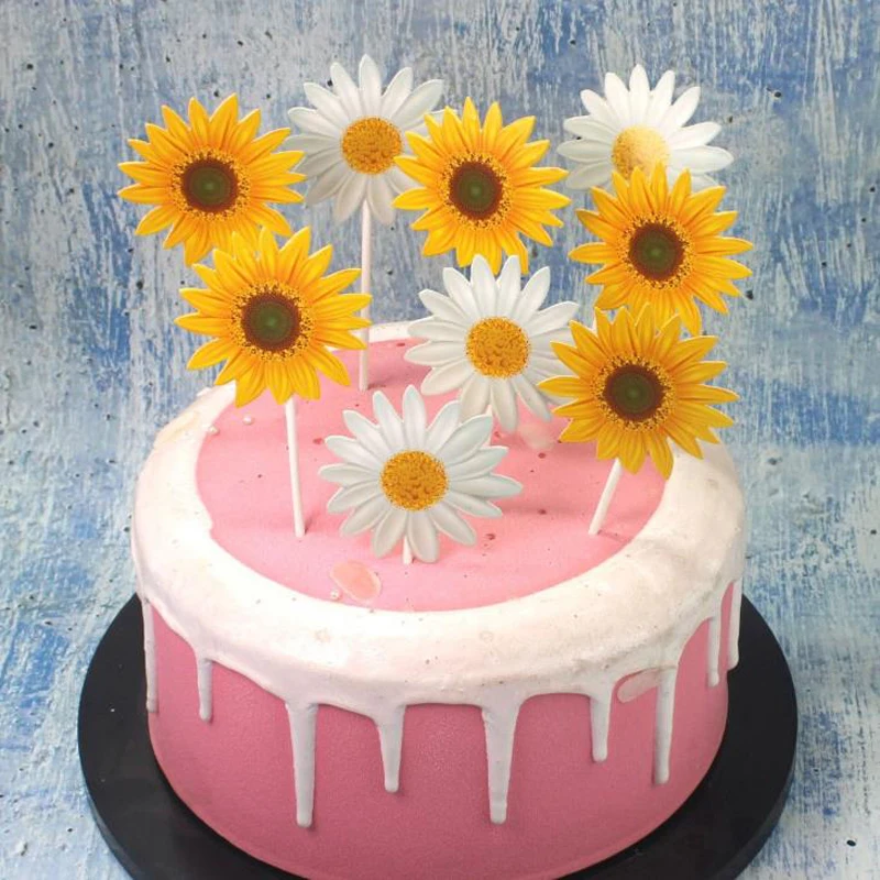 Kawaii цветы подсолнуха бумажный торт кекс Toppers Picks Детские вечерние украшения на