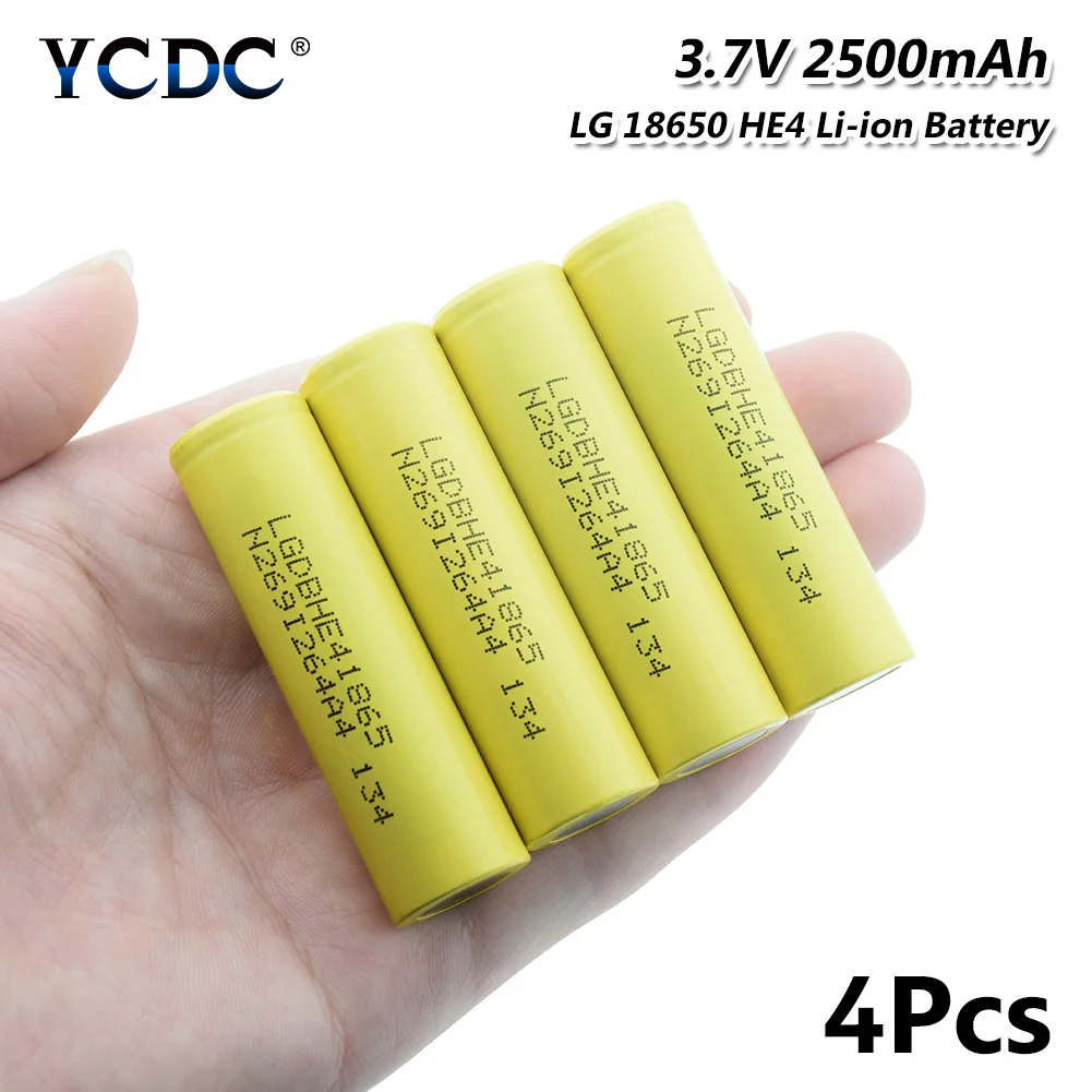 YCDC 35A высокий расход 18650 LG HE4 IMR аккумуляторная батарея 2500mAh для электронной сигареты - Цвет: 4 Pcs