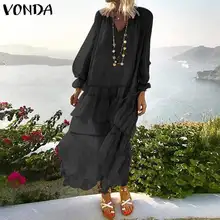VONDA, макси платье для беременных, Robe Boheme Femme, сексуальное пляжное длинное платье, 5XL, элегантное однотонное пляжное платье размера плюс