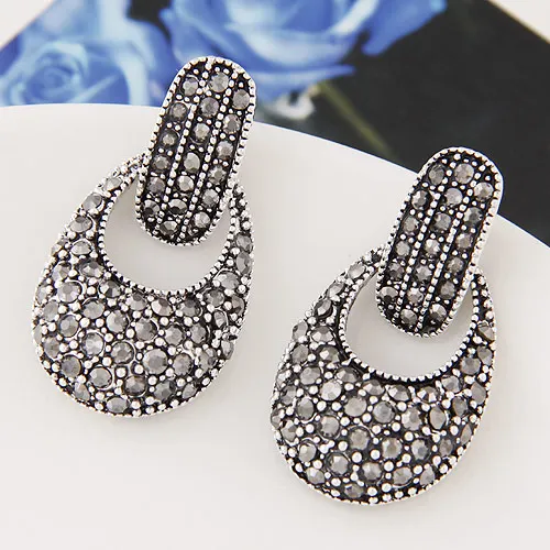 Fashion Vintage Crystal Curve Earrings Black Rhinestone Earrings Women