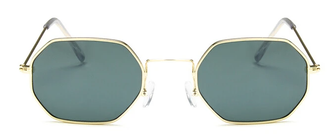 Женские шестигранные солнцезащитные очки металлические женские брендовые дизайнерские модные очки без оправы прозрачные океанские линзы солнцезащитные очки UV400 - Цвет линз: gold dark green