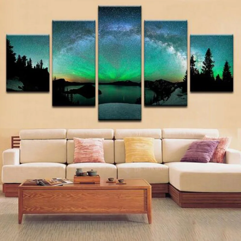 

5 Pictures Combination DIY 5 Forest Aurora Diamond Painting Wall Art Craft Decor Full Diamond Area for Home Wall