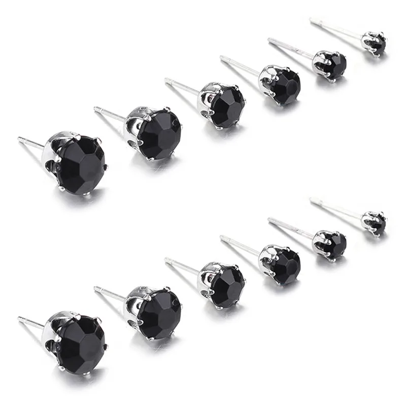 

1set Shiny Crystal Alloy Round Stud Earrings Set Jewelry Vintage White And Black Color Simulated Earring Set For Women