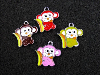 

AE616 Mix Color 20Pcs Alloy Metal Enamel Monkey With Banana Charms Pendant 26x25mm