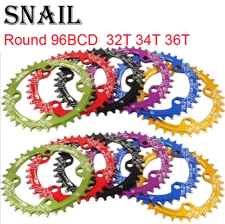

SNAIL Round Chainring 96 BCD for shimano 32 34 36T 38T Tooth single tooth plate MTB Mountain bike 96BCD road bike cycling