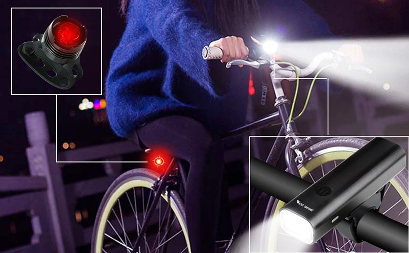 Top WEST BIKING Bike Lights Super Bright Headlight Taillight Set Bicycle USB Rechargeable LED Front Lamp Cycling Warning Lights 16