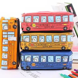 Kawaii Penccute школьный автобус пенал, большой емкости холст автомобильный Карандаш сумка, поставки молнии мешок тканевый мешочек для карандашей