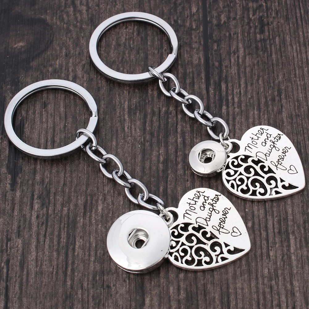 

2019 New Snap Jewelry Mother Daughter Forever Love Heart Bag Pendant Snap Key Chains Fit 12mm 18mm Snap Button Keyring For Women