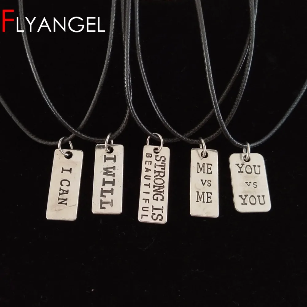 

2018 Leather Rope Chains Pendant Necklace For Men Women Fashion I CAN WILL STRONG ME YOU Jewelry Neck Gift Metal accessories