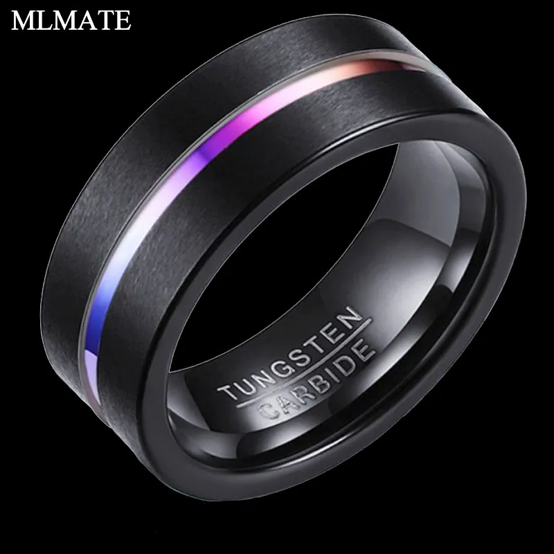 Mens 8mm Black Matte Finish Tungsten Carbide Wedding Band