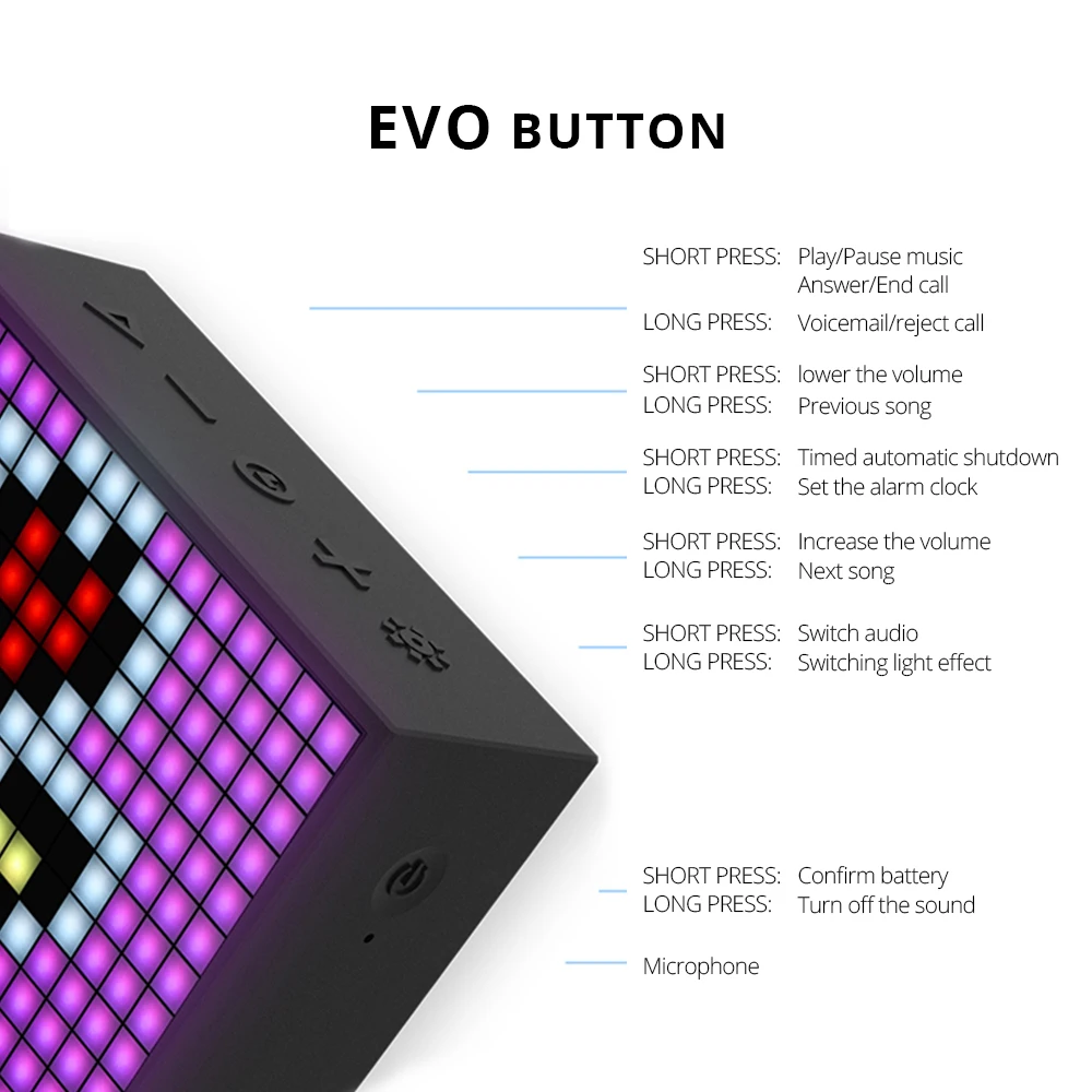 Divoom Timebox Evo Pixel Art Bluetooth динамик портативный беспроводной динамик светодиодный экран Будильник с приложением для IOS Android системы