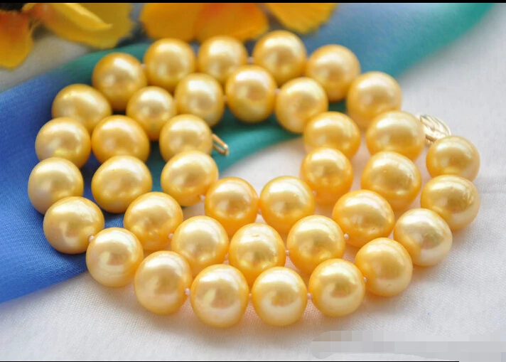 

Z5266 12mm ROUND GOLDEN FRESHWATER PEARL NECKLACE 17inch 14KGP (A0329)