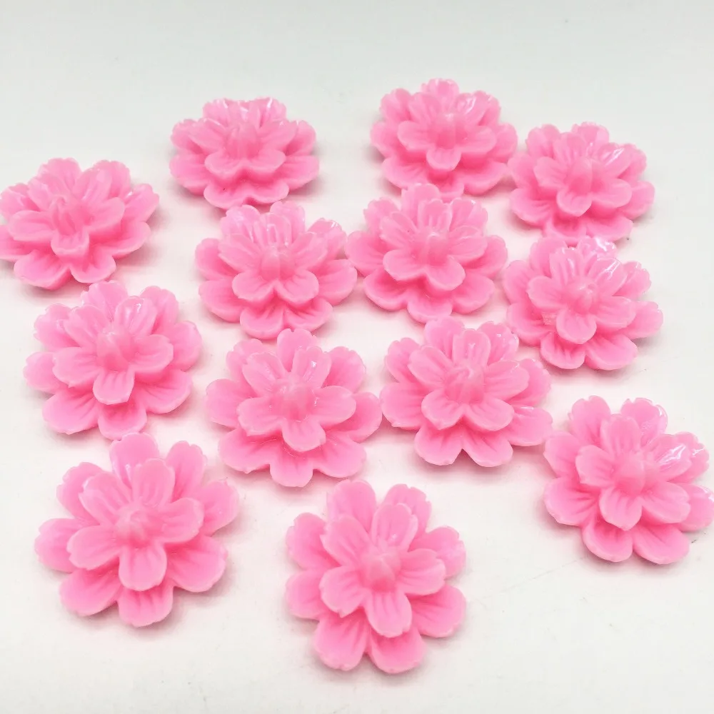 20pcs 21mm Pink Resin Flower Flatbacks Cabochons Embellishments Baby Flower DIY Crafts
