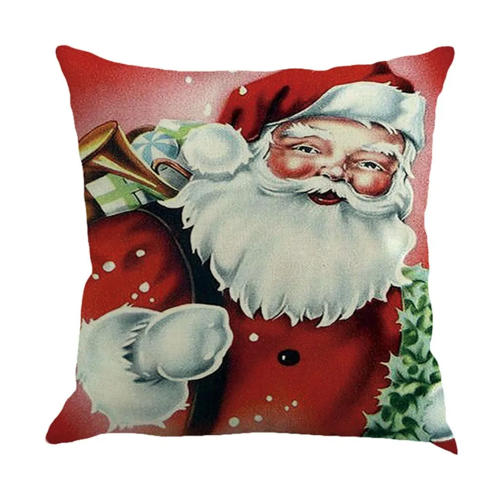 Christmas Santa Claus Pattern Linen Pillow Case Style Thirteen Home