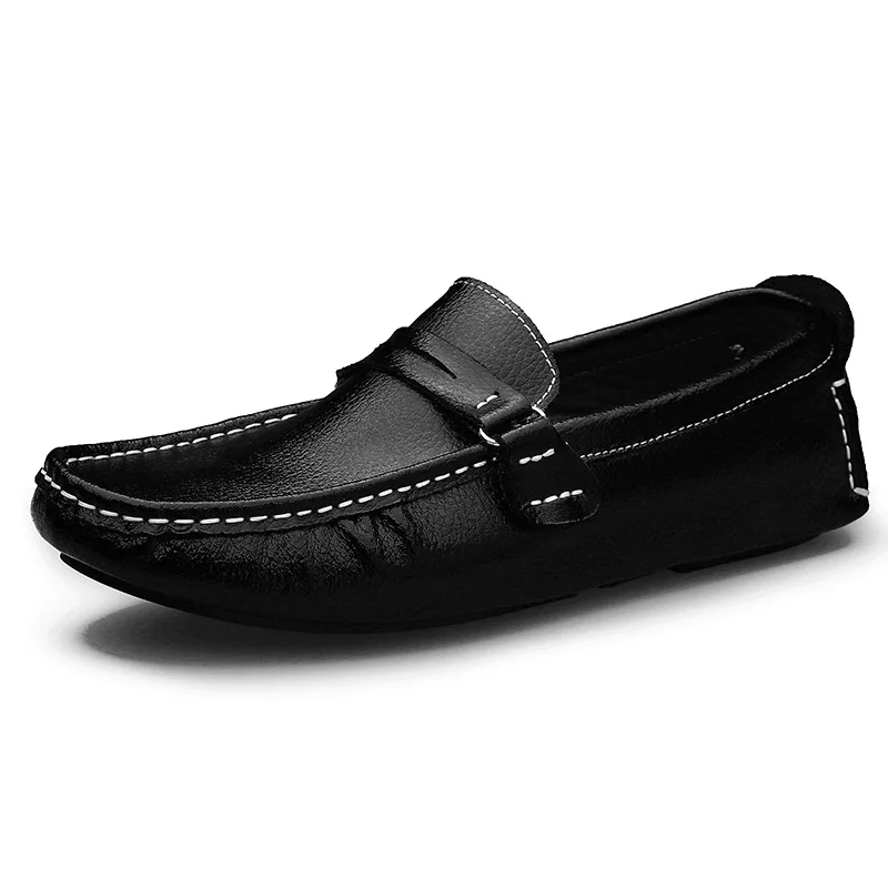 AGSan/мужские лоферы из натуральной кожи; итальянские классические лоферы; дизайнерская обувь для вождения; мужская повседневная обувь; большие размеры 38-48 - Цвет: Black
