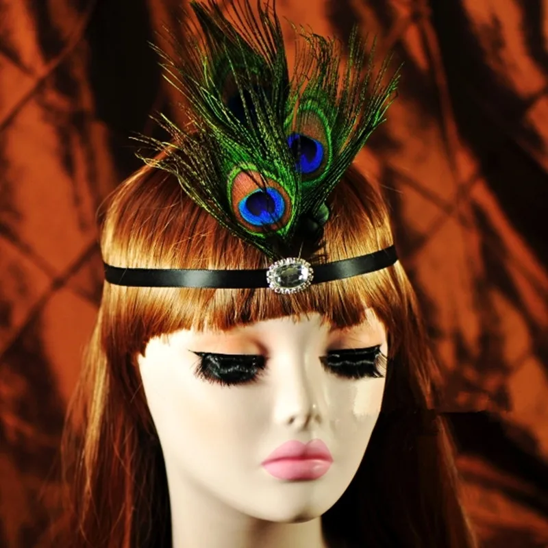 Retro peacock feathers hair ornaments Bosnian stage dance performances