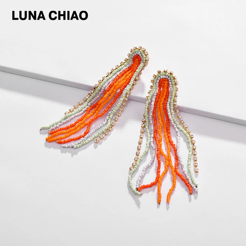 LUNA CHIAO богемная серьга Boho Ювелирный Стиль бисерные длинные висячие серьги с кисточками для женщин