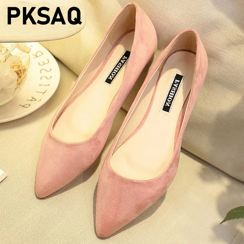 

2019 New Women Suede Flats Fashion High Quality Basic Mixed Colors Pointy Toe Ballerina Ballet Flat Slip On Shoes