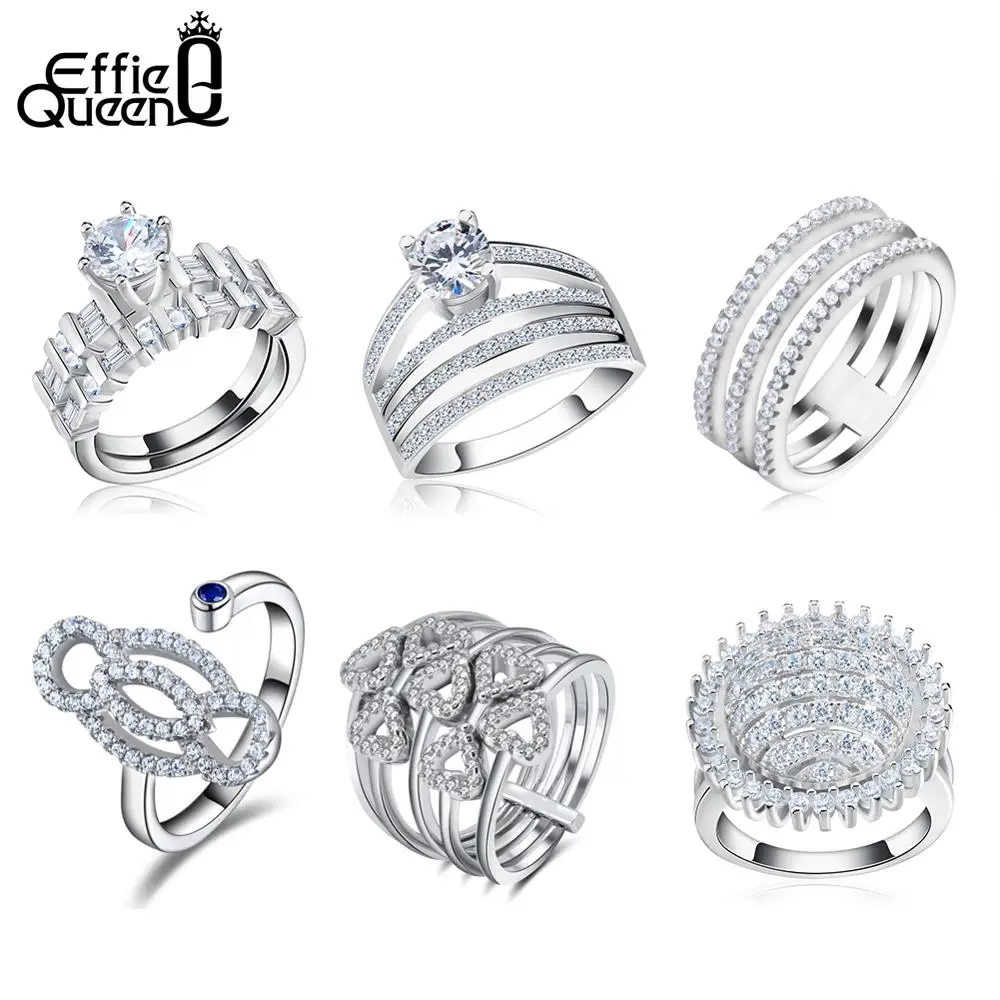 

Effie Queen Fashion Big Finger Rings For Women With AAA Cubic Zircon Bridal Sets Luxury Wedding Bands Korean Ring Jewelry DOR02