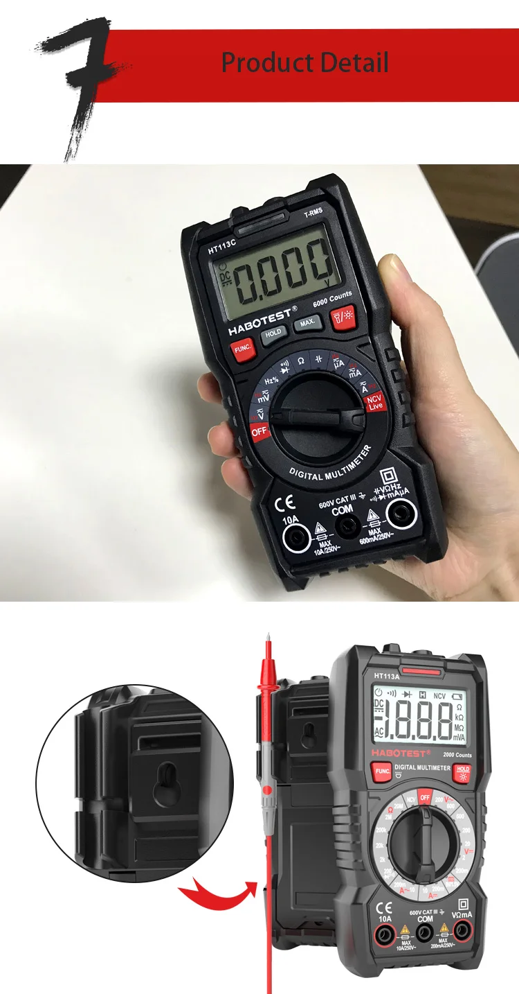 DC/AC Измеритель Напряжения тока ручной Амперметр диод NCV ом тестер HABOTEST HT113A цифровой мини мультиметр T-RMS мультитестер