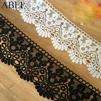 

2yards/lot 10cm White Embroidered Flower Lace Ribbon for Garments Hometexile Curtain Decors DIY Black lace trims Accessories