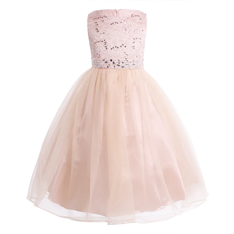 Pearl Pink Платье принцессы для девочек-подростков; Vestido; свадебное кружевное бальное платье из сетчатой ткани; От 2 до 14 лет Детское платье-пачка для дня рождения - Цвет: Pearl Pink