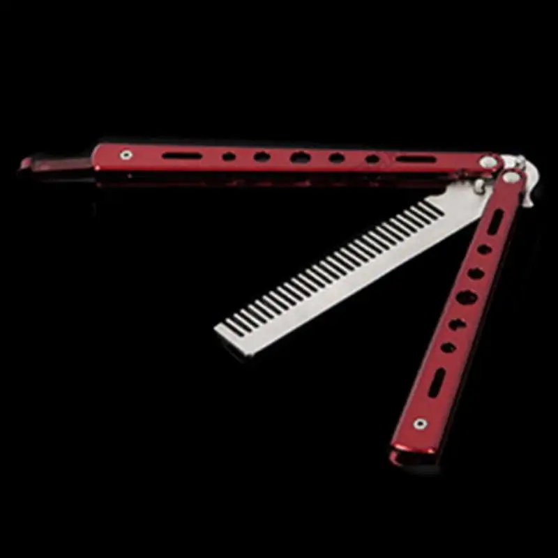 Mayitr 1pc Professional Comb Red Stainless Steel Folding Salon Practice Butterfly Comb Tool Suitable For Hair Styling Tool