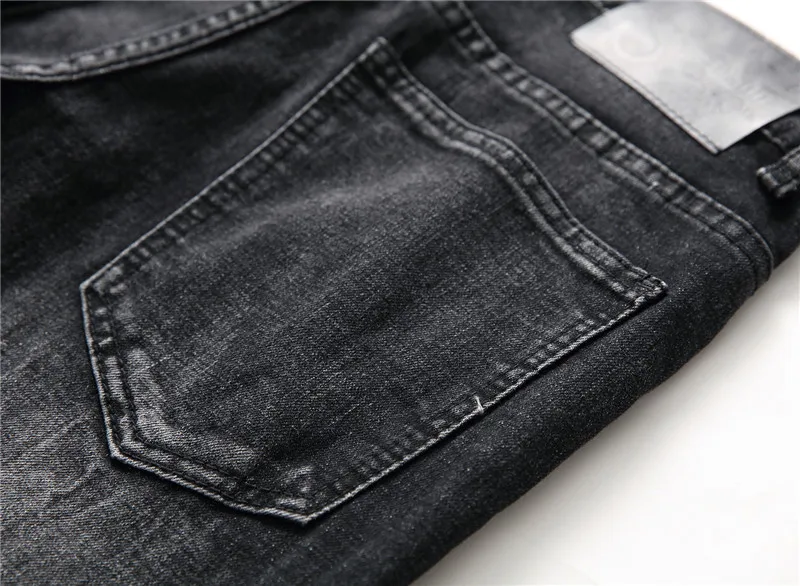 Для мужчин джинсы Стильные брюки-карандаш, джинсы Байкер Skinny тонкий прямой потертые джинсовые брюки Новые Модные узкие джинсы Для мужчин