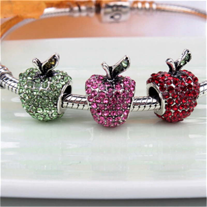 

2019 Rhinestone DIY European Apple Crystal Beads Fit Original Bracelet Jewelry Findings Alloy Crystal Beads High Quality 1Pcs