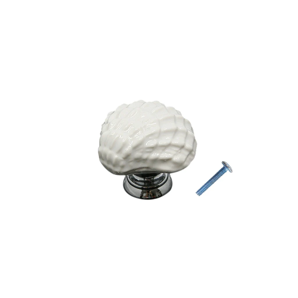 White Shell Shape Kitchen Cabinet Knobs Ceramic Drawer Cupboard Pull Handle