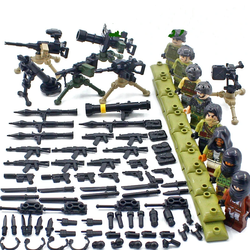 

1set Ww2 German Soldiers Miniature Military Building Blocks Army Plastic Toy Soldiers Assembly 8 Doll+lots Weapon As Picture
