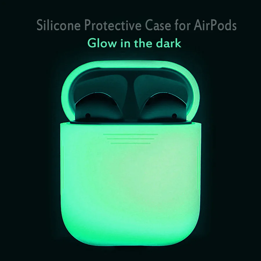 Светящийся в темноте Силиконовый чехол для Apple Airpods серебристый защитный с