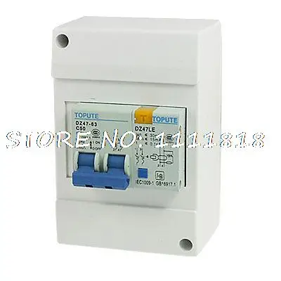 

Dual Pole 50 Amp C50 Overload Leakage Circuit Breaker AC 400V w Case
