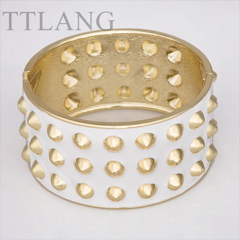 

European Unique Punk 3.5cm Width Enamel Rivet Design Alloy Bangle 3 Colors