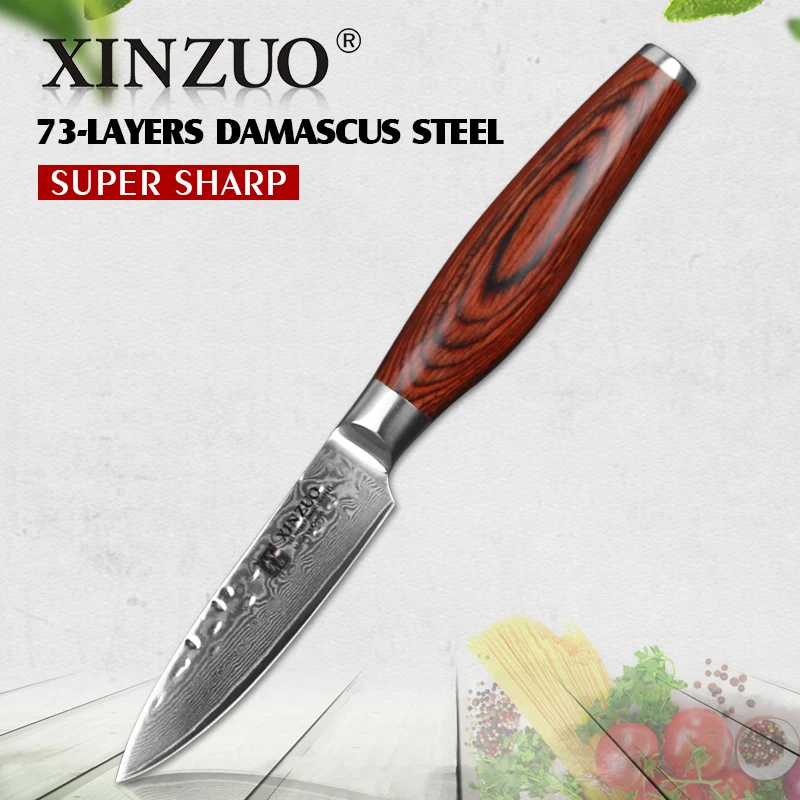 XINZUO 3 5 &quotдюймовый нож Santoku 73 слоя Дамасские кухонные ножи с деревянной ручкой Pakka