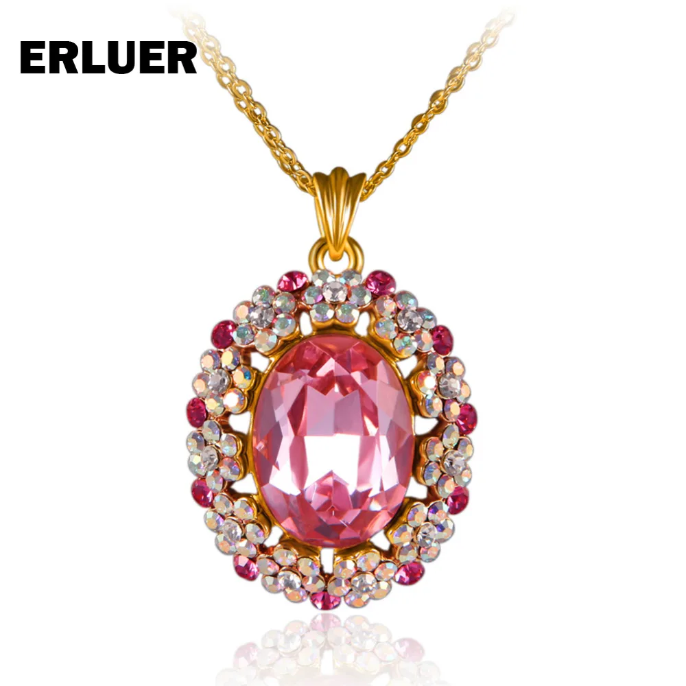 

ERLUER Necklaces & Pendants Austrian Crystal Silver Gold Color Fashion Long Chain Wedding Party Flower Charm Necklace For Women