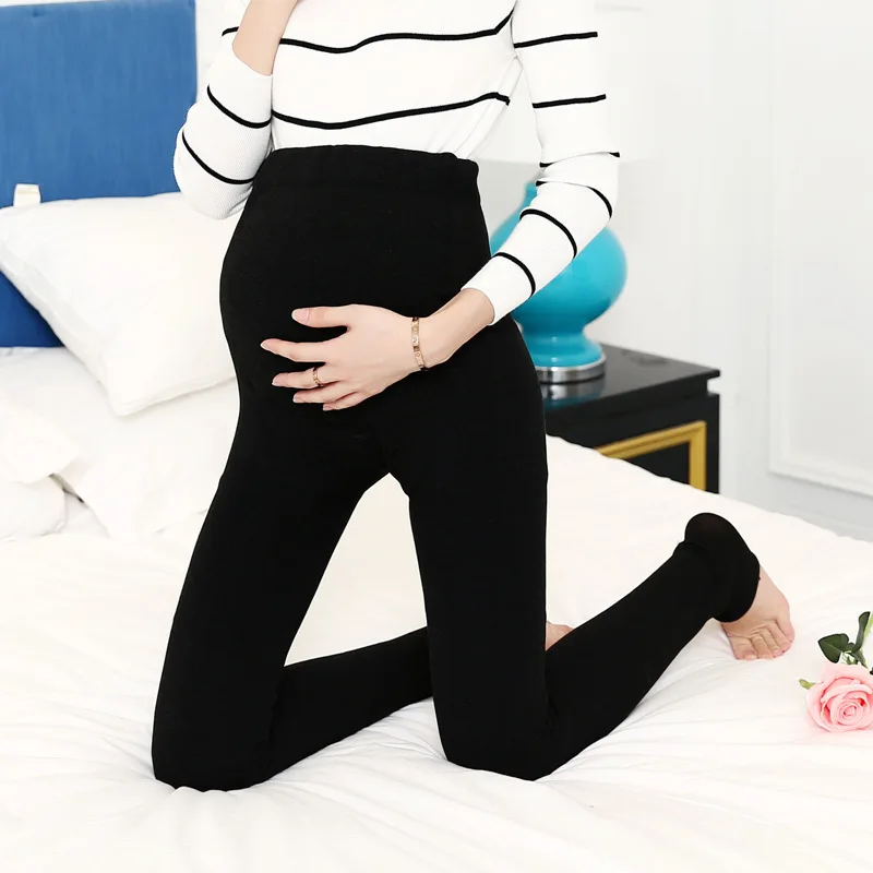 

Hishiny Winter Soft Adjustable Pregnant Women Leggings Abdominal Maternity Slim Pants Belly Leggings Trousers Solid Color 450g