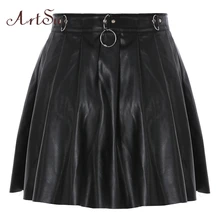 Арцу Искусственная кожа со складками из PU искусственной кожи(PU юбка Harajuku в стиле панк уличная женские юбки в стиле casual черная короткая юбка летнее платье для девочек с Минни и ASSK20234
