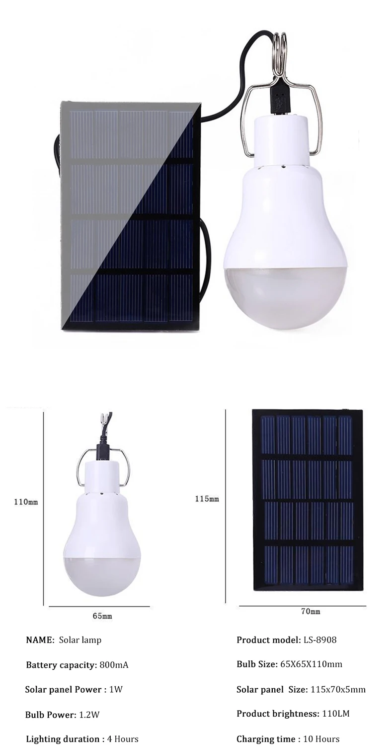 Portátil LED Solar Powered Bulb, Lâmpada de