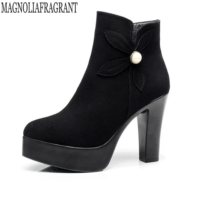 

high heels platform shoes Ankle boots for women Autumn Winter Fashion scrub Rough with Plus size 40-43 Women's boots k550
