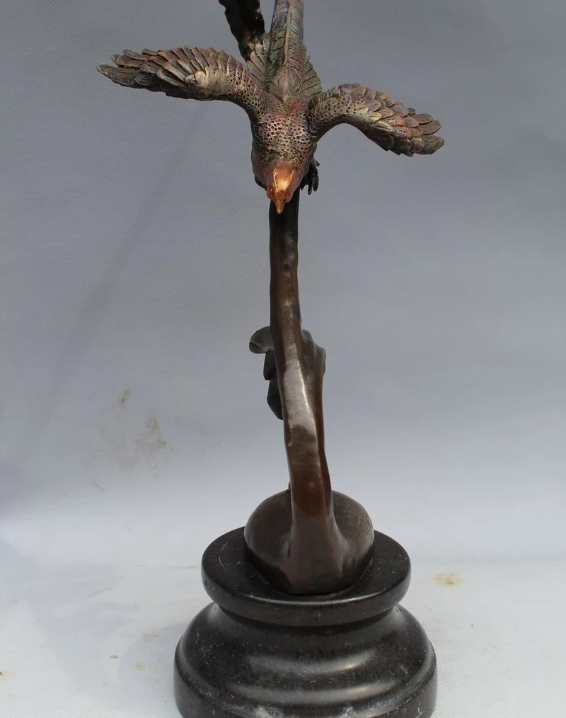 

14"Chinese Art sculpture Bronze Marble Lifelike Fly Phoenix Branch Statue